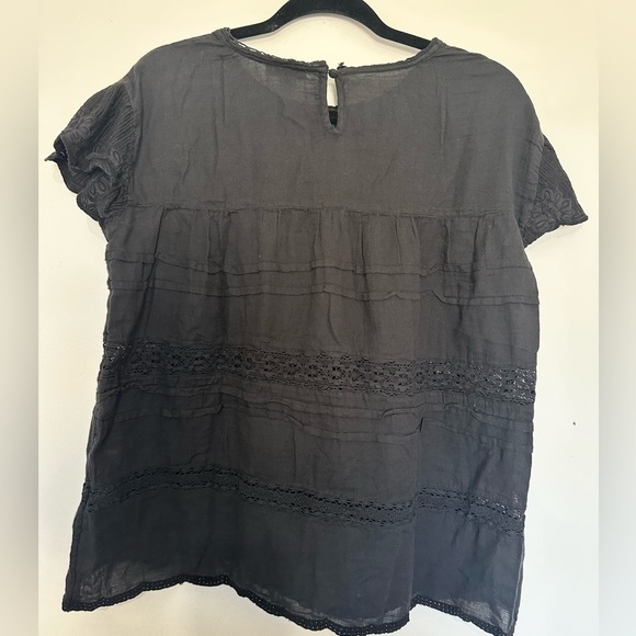 Sundance black blouse size small cotton tiered lace lightweight short sleeve - Picture 4 of 4